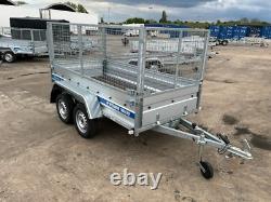 Car Trailer 8.7ft X 4ft 750kg Twin Axle Flatbed 800mm Cage Mesh Tail Ramp