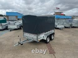 Car Trailer 8,7ft x 4ft Twin axle 750kg MGW ALKO axles Canvas Cover Box Trailer