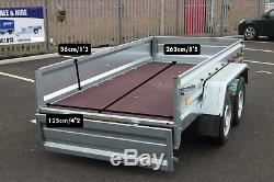 Car trailer MARTZ twin axle 263cm x 125cm 8.8 x 4.2 750kg Blue cover 110 cm