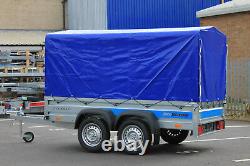 Car trailer SOLIDUS twin axle 263cm x 125cm 8.8FT x 4.2 750kg BLUE cover Canopy