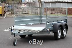 Car trailer SOLIDUS twin axle 8'8x4'2 750kg + mesh caged cage 263cm x 125cm
