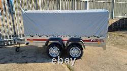 Car trailer TEMARED twin axle 263cm x 125cm 8.7FT x 4.1 750kg Cover 80cm Grey