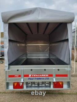 Car trailer TEMARED twin axle 263cm x 125cm 8.7FT x 4.1FT 750kg Cover 110cm Grey