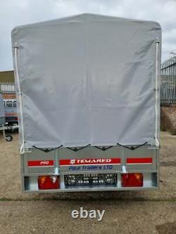 Car trailer TEMARED twin axle 263cm x 125cm 8.7FT x 4.1FT 750kg Cover 110cm Grey