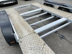 Car trailer/transporter, twin axle, loading ramps, recently refurbished