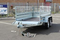 Car trailer twin axle MARTZ 8'8 x 4'2 750kg+ mesh caged cage 263cm x 125cm