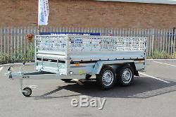 Car trailer twin axle MARTZ 8.8 x 4.2 ft 750kg + mesh caged cage 263cm x 125cm