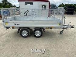 Debon 3 PW3 way electric tipper trailer 3500kg gvw. NEW Twin axle, drop sides