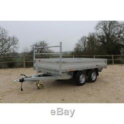 Debon PW3 3 WAY POWERED TIPPING TRAILER 3500kg MGW special offer with mesh sides