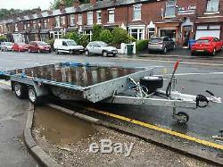 Flatbed Car Trailer-14' x 7'3 2600kg -Twin-Axle Tilt Bed inc. Spare wheel