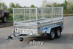 High Cage Car Trailer 10ft X 5 Ft Twin Axle 1300kg Braked With Cage, Mesh