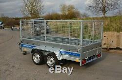 High Cage Car Trailer 10ft X 5 Ft Twin Axle 1300kg Braked With Cage, Mesh