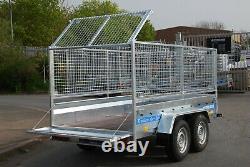 High Cage Car Trailer 10ft X 5 Ft Twin Axle 1300kg Braked With Cage, Mesh