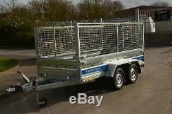 High Cage Car Trailer 10ft X 5 Ft Twin Axle 1300kg Braked With Cage, Mesh