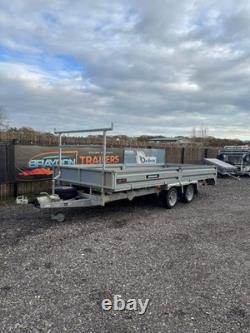Indespension Braked 16' x 6'6 Twin Axle Flatbed Trailer Drop Side Ladder Rack R