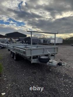 Indespension Braked 16' x 6'6 Twin Axle Flatbed Trailer Drop Side Ladder Rack R