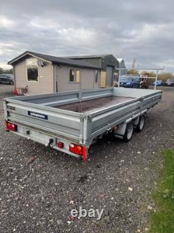 Indespension Braked 16' x 6'6 Twin Axle Flatbed Trailer Drop Side Ladder Rack R