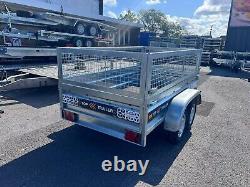 MESH SIDES TRAILER 8ft x 4.4ft TWIN AXLE 250cm x 135cm 750kg UNBRAKED