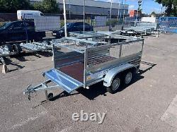 MESH SIDES TRAILER 8ft x 4.4ft TWIN AXLE 250cm x 135cm 750kg UNBRAKED