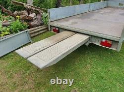 Meredith & Eyre Twin Axle Flat Bed Trailer 16ft 3500kg Sides Ramps Winch Ifor