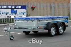 NEW Car trailer twin axle 8'8 x 4'2 Faro SOLIDUS 263cm x 125cm & FLAT COVER BLUE