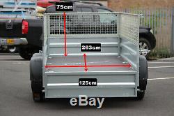 NEW Car trailer twin axle 8'8 x 4'2 Faro SOLIDUS 263cm x 125cm mesh 40cm cage