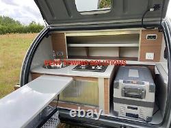 New 2022 Caretta Teardrop Micro Mini Caravan Trailer Kitchen Table and Fridge