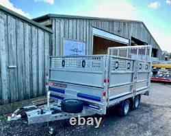 New Brian James 10ft x 6ft Twin Axle Flatbed Trailer Ramp Mesh Sides Cages LED