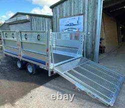 New Brian James 10ft x 6ft Twin Axle Flatbed Trailer Ramp Mesh Sides Cages LED