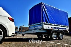 New Car Trailer Twin Axle 8,7ft x 4,4ft 750 kg with canvas cover H 140 cm