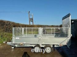 New Graham Edwards 12ft x 6ft 6in Twin Axle Flatbed Trailer Mesh Sides HD Ramp