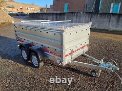 TWIN AXLE CAR TRAILER 8'7 x 4'1 750 kg EXTRA SIDES AND ALUMINIUM TOP