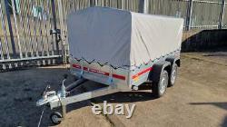 TWIN AXLE CAR TRAILER 8'7 x 4'1 750 kg with CANVAS COVER H 80 cm
