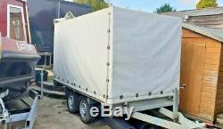Trailer Flat Bed Twin Axle Braked Fold Down Sides Removable Canopy & SidePanels