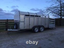 USED GRAHAM EDWARDS 14ft x 5ft 8 TWIN AXLE CATTLE TRAILER, DEFLECTOR GATE +VAT