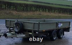 USED IFOR WILLIAMS 12ft x 6ft TWIN AXLE 3500Kg FLATBED TRAILER sides ramps+VAT