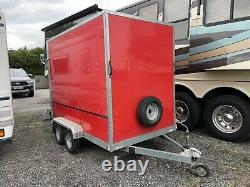 Used twin axle box trailer 750kg, All New Tyres, Spare Wheel, Large Shelf, Ramp