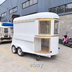 White Twin Axle Horsebox Style Catering Trailer Gold Trim Serving Windows