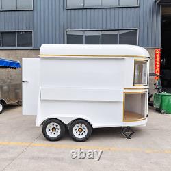 White Twin Axle Horsebox Style Catering Trailer Gold Trim Serving Windows