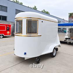White Twin Axle Horsebox Style Catering Trailer Gold Trim Serving Windows