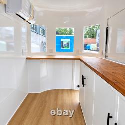 White Twin Axle Horsebox Style Catering Trailer Gold Trim Serving Windows