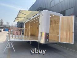 White Twin Axle Mobile Stage Trailer Fold-Down Platform Awning Timber Interior