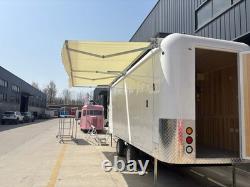 White Twin Axle Mobile Stage Trailer Fold-Down Platform Awning Timber Interior