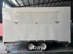 White Twin Axle Mobile Stage Trailer Fold Down Steps Interior Lighting
