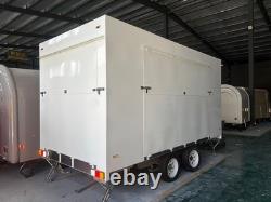White Twin Axle Mobile Stage Trailer Fold Down Steps Interior Lighting
