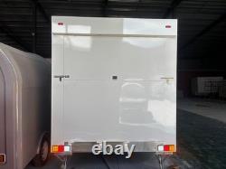 White Twin Axle Mobile Stage Trailer Fold Down Steps Interior Lighting