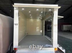 White Twin Axle Mobile Stage Trailer Fold Down Steps Interior Lighting