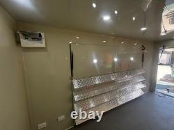 White Twin Axle Mobile Stage Trailer Fold Down Steps Interior Lighting