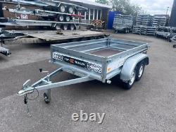NOUVELLE REMORQUE 8 pieds x 4,4 pieds AVEC RIDELLES DOUBLE ESSIEU 250 cm x 135 cm 750 kg NON FREINÉE