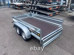 NOUVELLE REMORQUE 8 pieds x 4,4 pieds AVEC RIDELLES DOUBLE ESSIEU 250 cm x 135 cm 750 kg NON FREINÉE